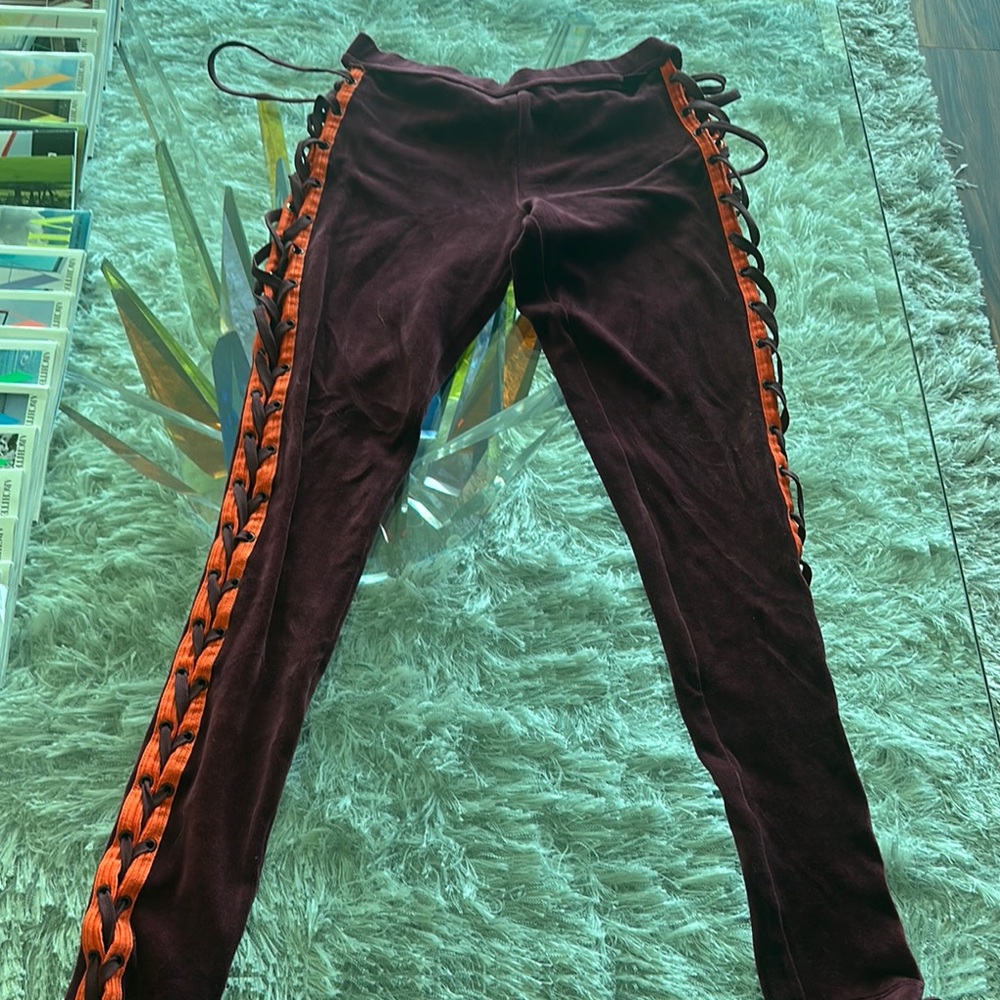 Stylish Burgundy Pants with Orange Lace-Up Sides